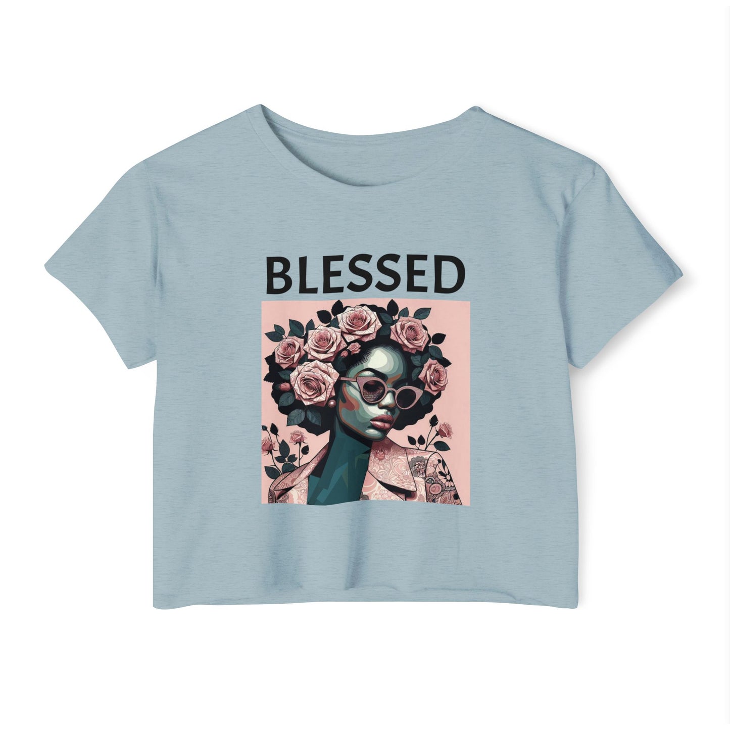 Blessed Women's Festival Crop Top - Boho Chic Tee, Summer Vibes, Perfect for Music Festivals, Gifts for Her, Trendy Lounge Wear - Black Lettering