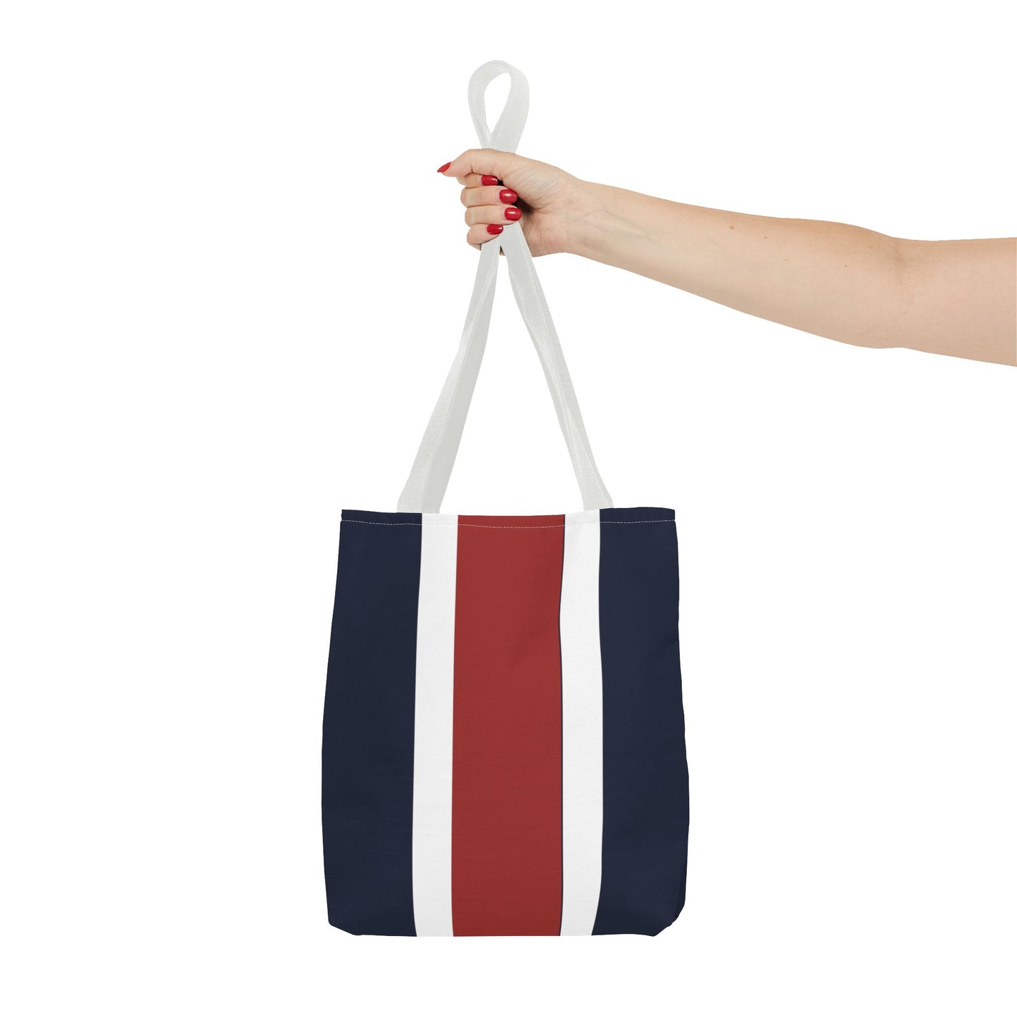 Lunar Midnight & Red-White Striped Tote Bag, Summer Beach Bag, Casual Shopping Tote, Patriotic Gift for Her, Travel Accessory