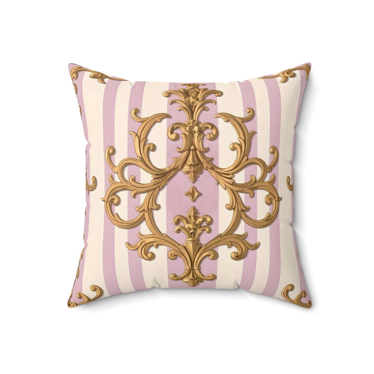 Luxurious Faux Suede Square Pillow with Elegant Gold Design, Decorative Cushion, Home Decor - Lilac & Alabaster Striped Gold Baroque