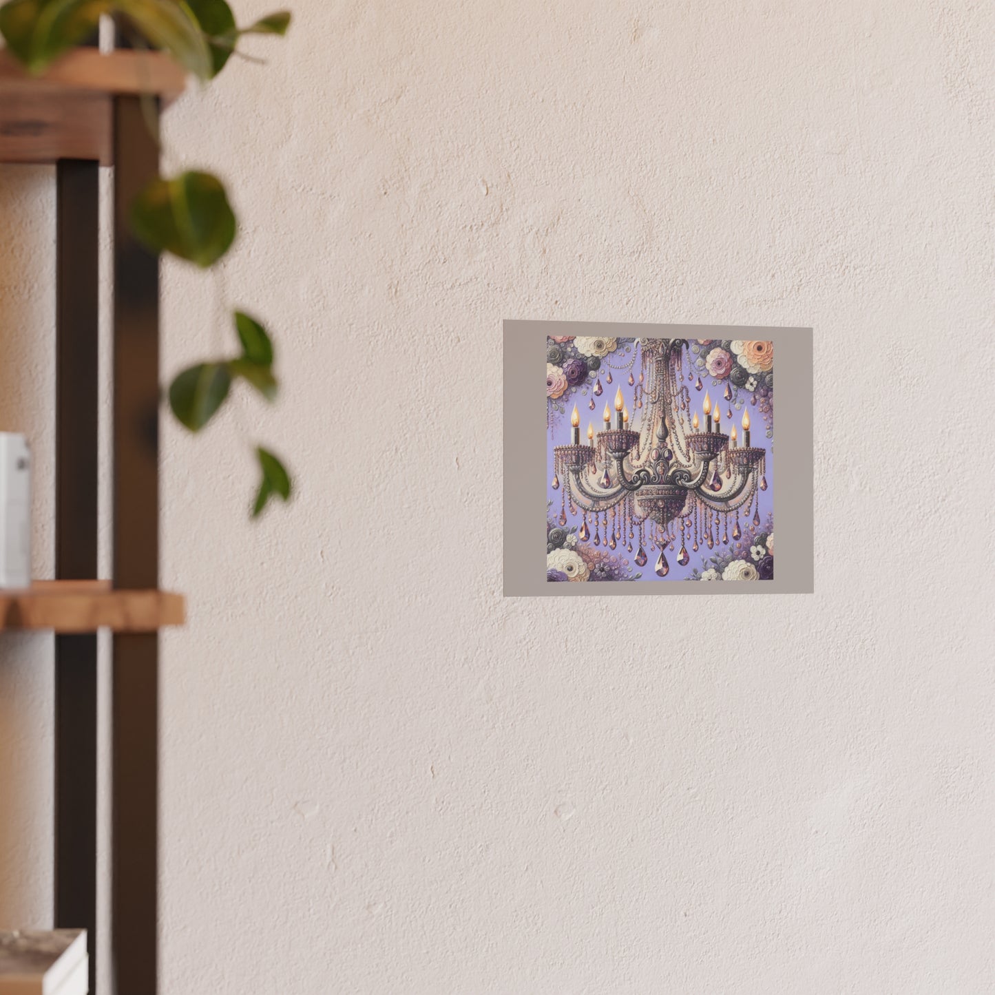 Elegant Floral Chandelier Poster, Art Print for Home Decor, Gift for Art Lovers, Wall Art for Living Room, Birthday Gift Idea - Lilac Jeweled Chandelier