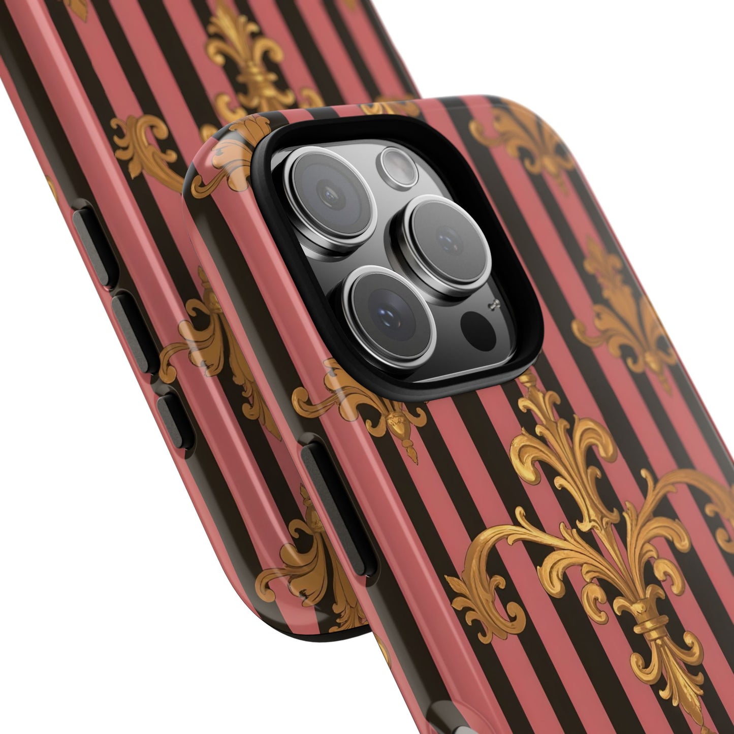 Elegant Floral Motif Phone Case - Tough Cases with Vintage Design - Mauve Striped Gold Damask