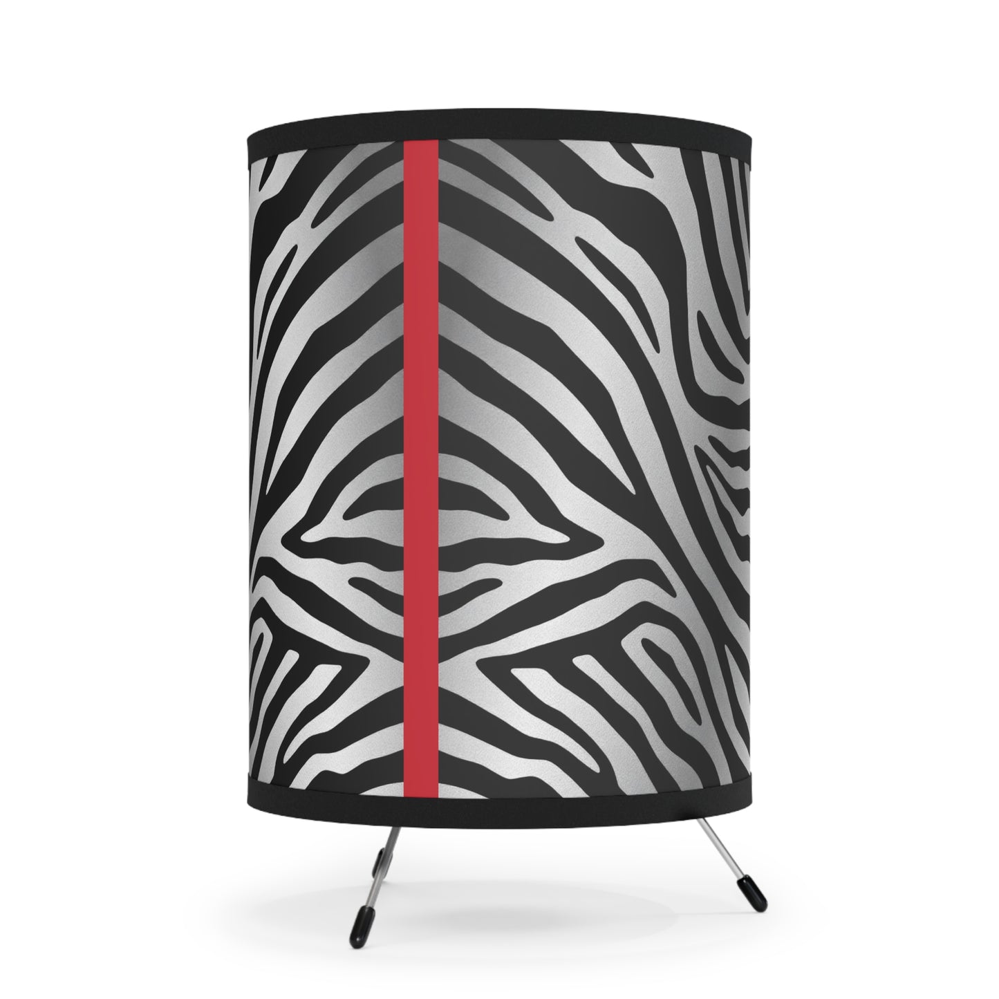 Zebra Print Tripod Lamp - Modern Home Decor with High-Res Shades - Silver/Red Stripe