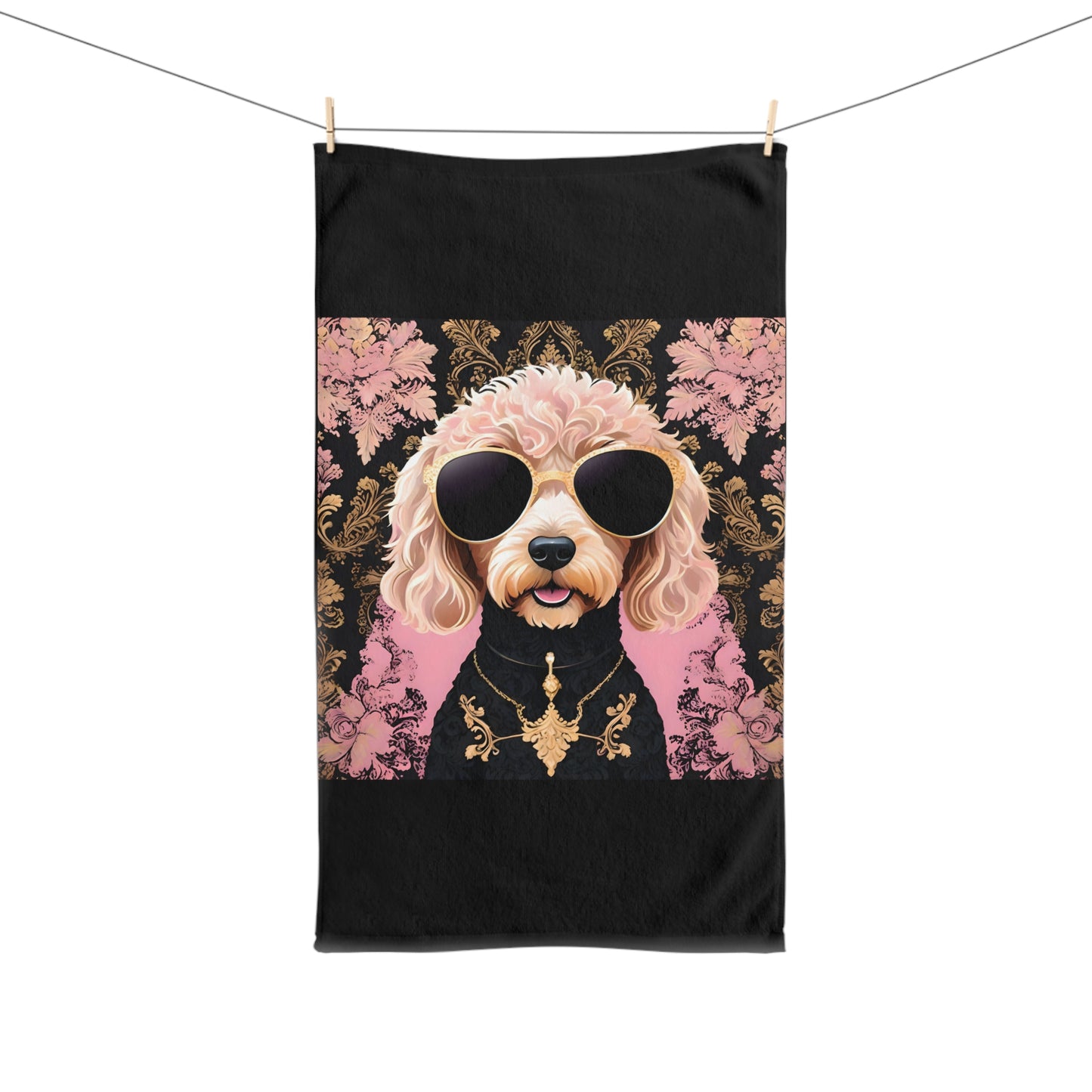 Hand Towel - Luxurious Ornate Elegant Golden Doodle In Sunglasses Design - Elegant Home Décor