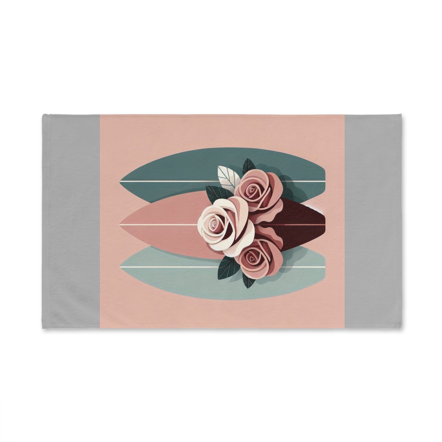 Elegant Floral Hand Towel - Roses & Surfboard Design for Home Decor & Gifts - Burgundy, Matte Mauve & Teal Surfboard & Roses