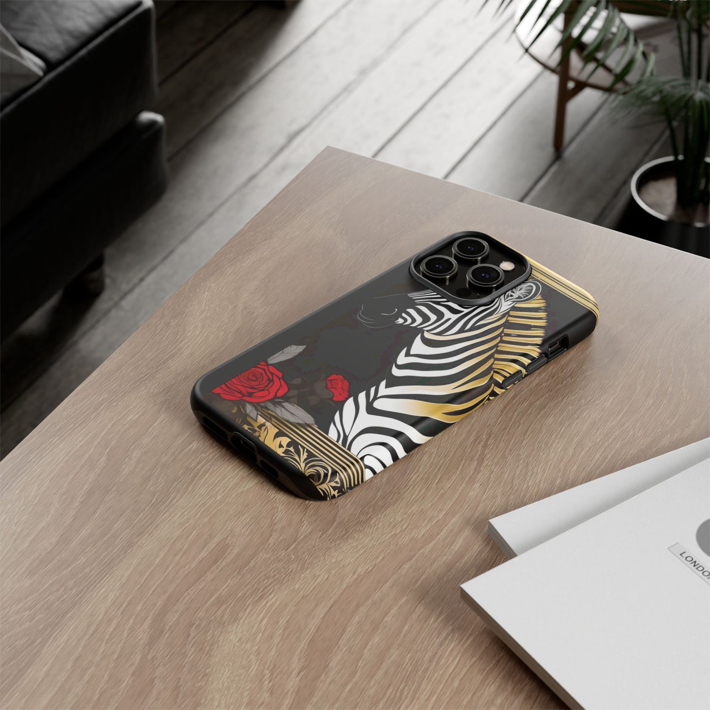 Phone Case - Elegant Zebra & Roses Design
