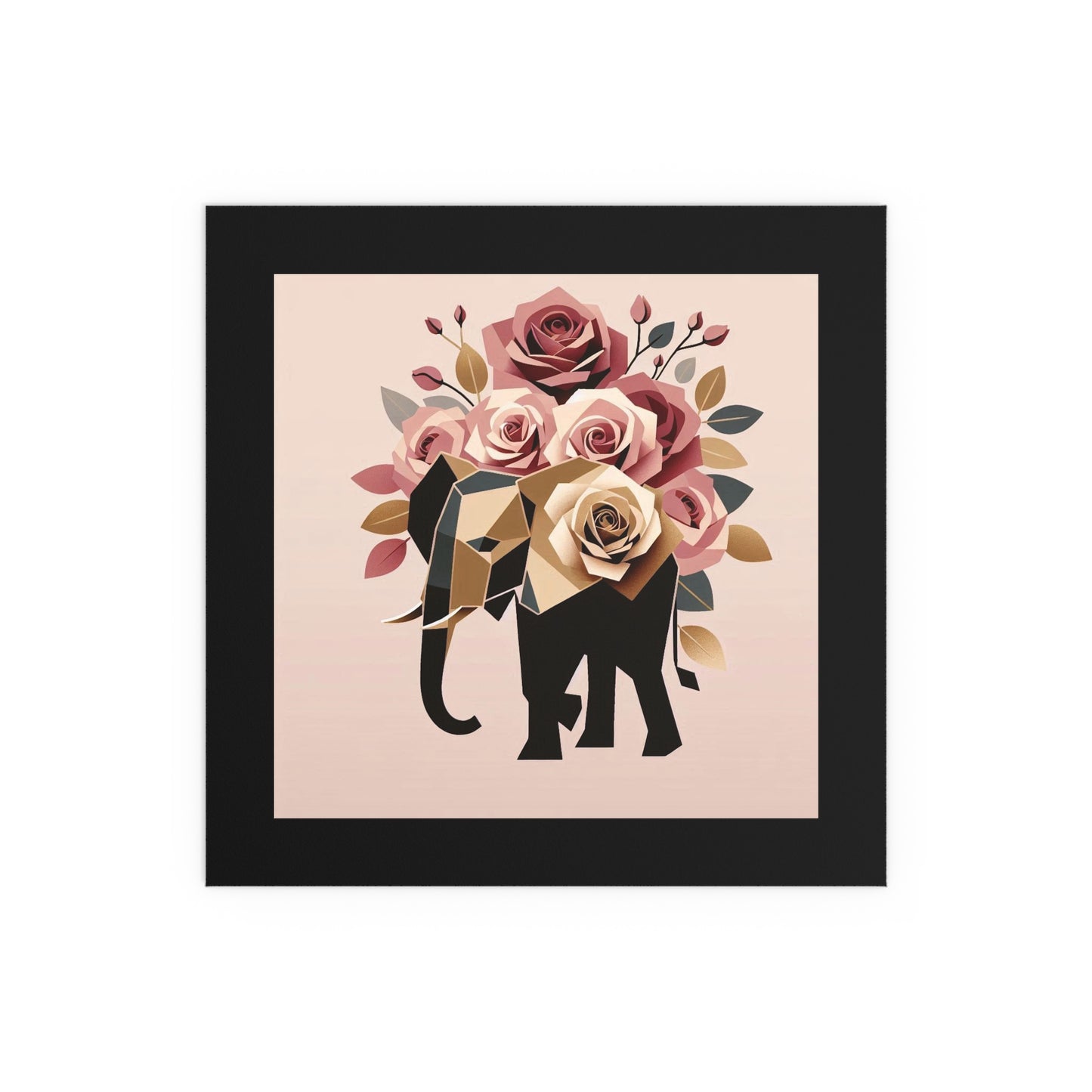 Elegant Floral Silk Poster - Indoor/Outdoor Wall Art for Home Decor - Black & Gold Elephant & Roses