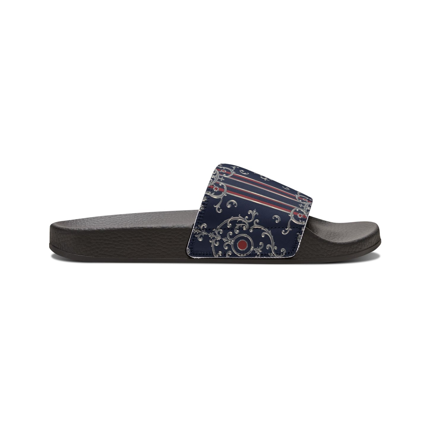 Stylish Women's Removable-Strap Sandals, Summer Footwear, Beach Slides, Casual Open-Toe Shoes - Blue & Red Striped Silver Baroque