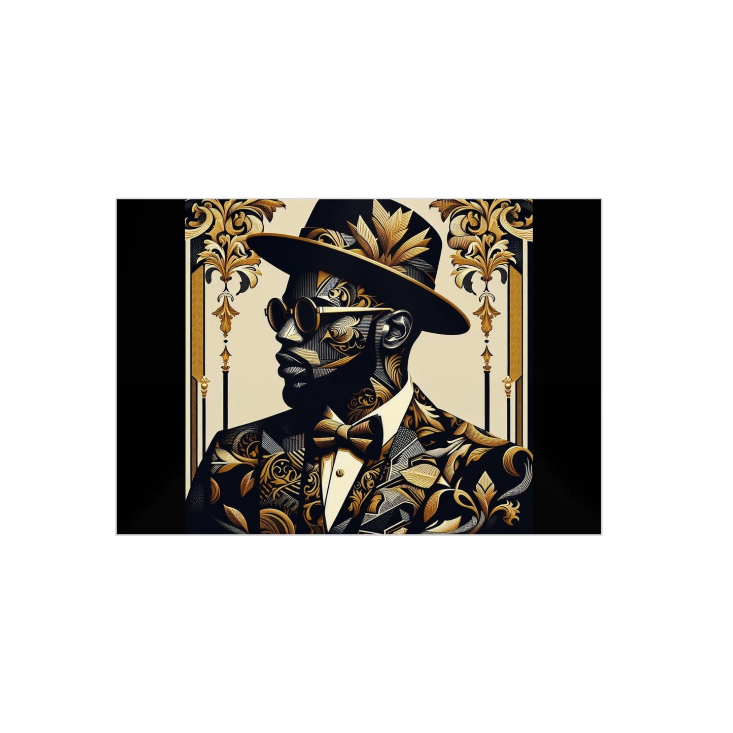 Stylish Foam Board Art, Elegant Wall Decor, Home Office Decoration, Modern Portraits, Unique Gifts for Art Lovers - Damask Man in Black & Gold