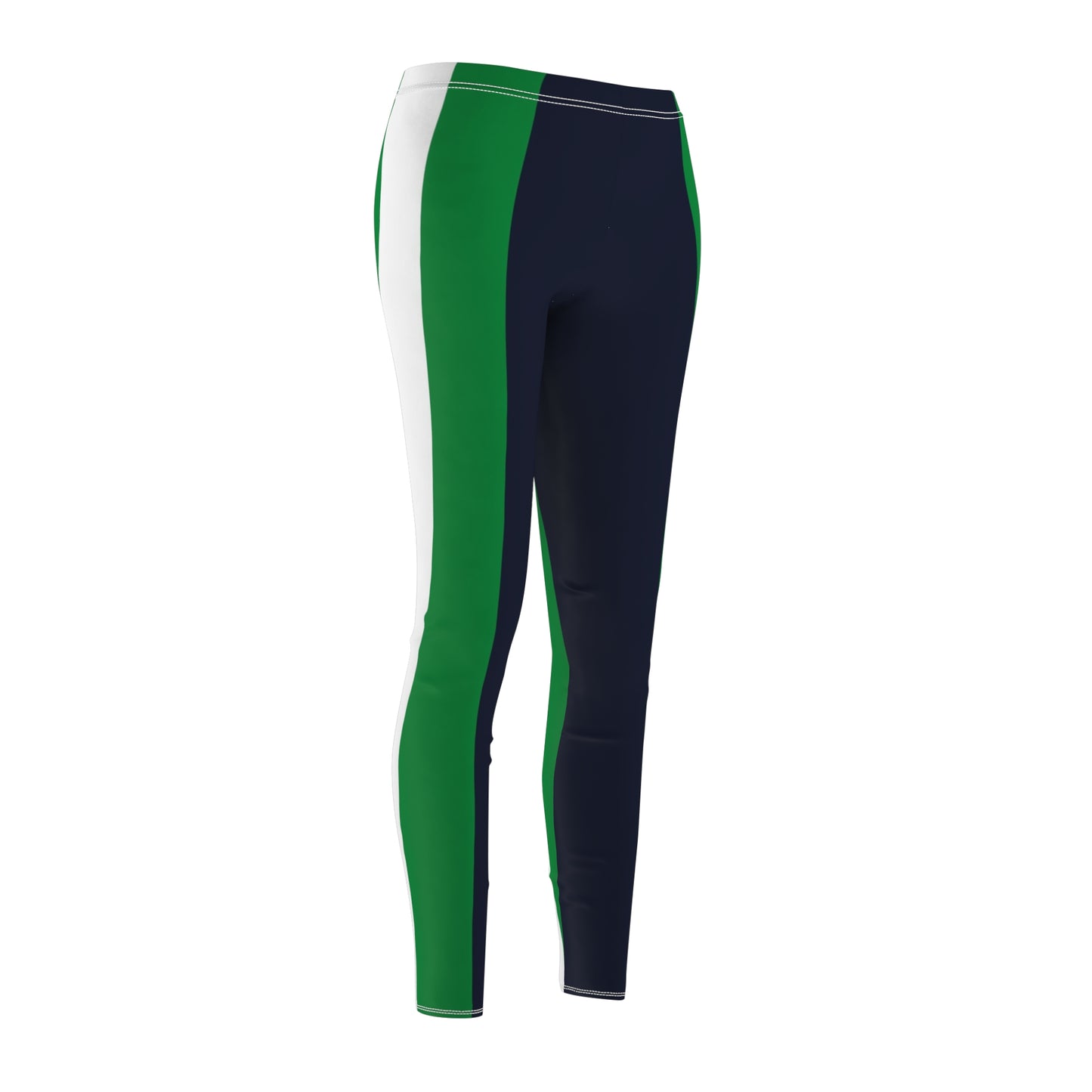 Lunar Midnight & Green-White Striped Stylish Women's Active Leggings - Perfect for Yoga, Fitness, Casual Wear, Sports, or Lounging