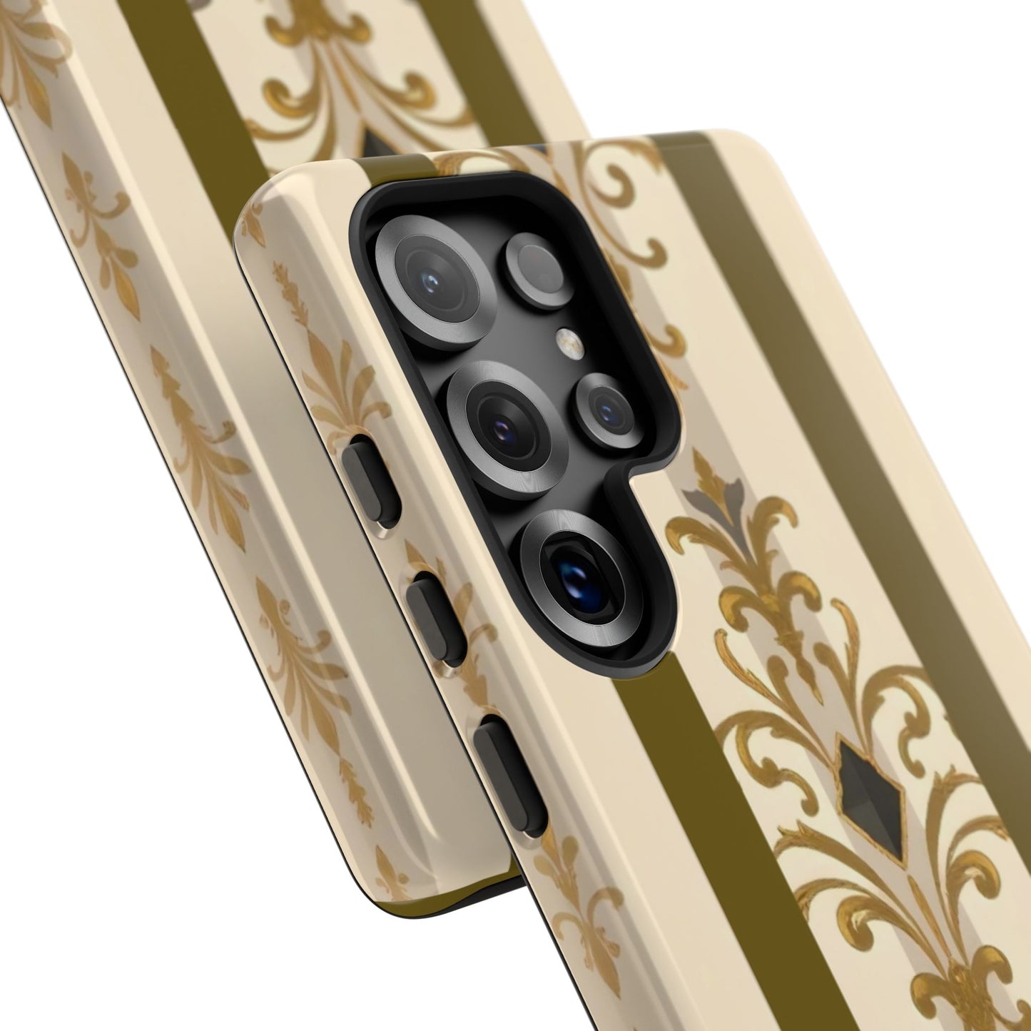Elegant Floral Motif Phone Case - Tough Cases with Vintage Design - Olive Striped Gold Damask