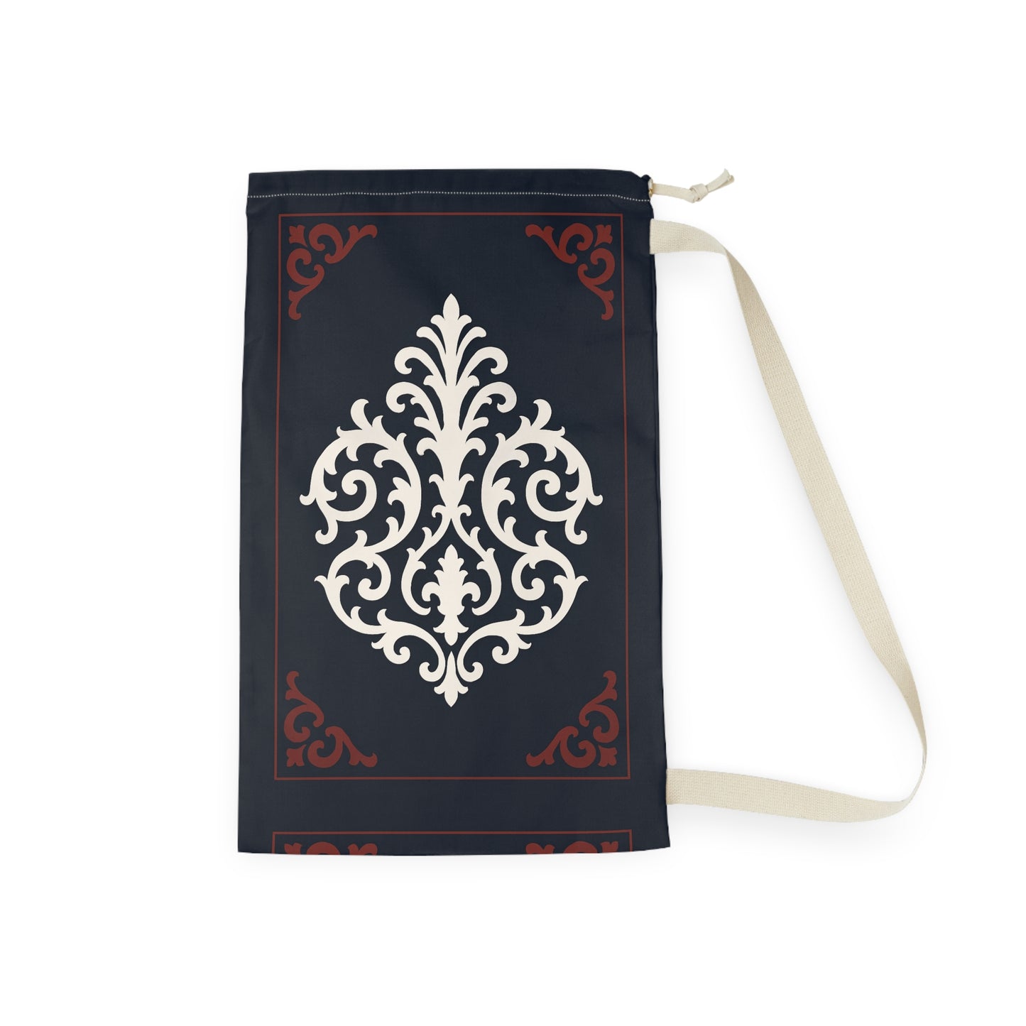 Dusk Blue-Maroon & White Baroque Laundry Bag — Dusk Blue & White Travel Wash Bag