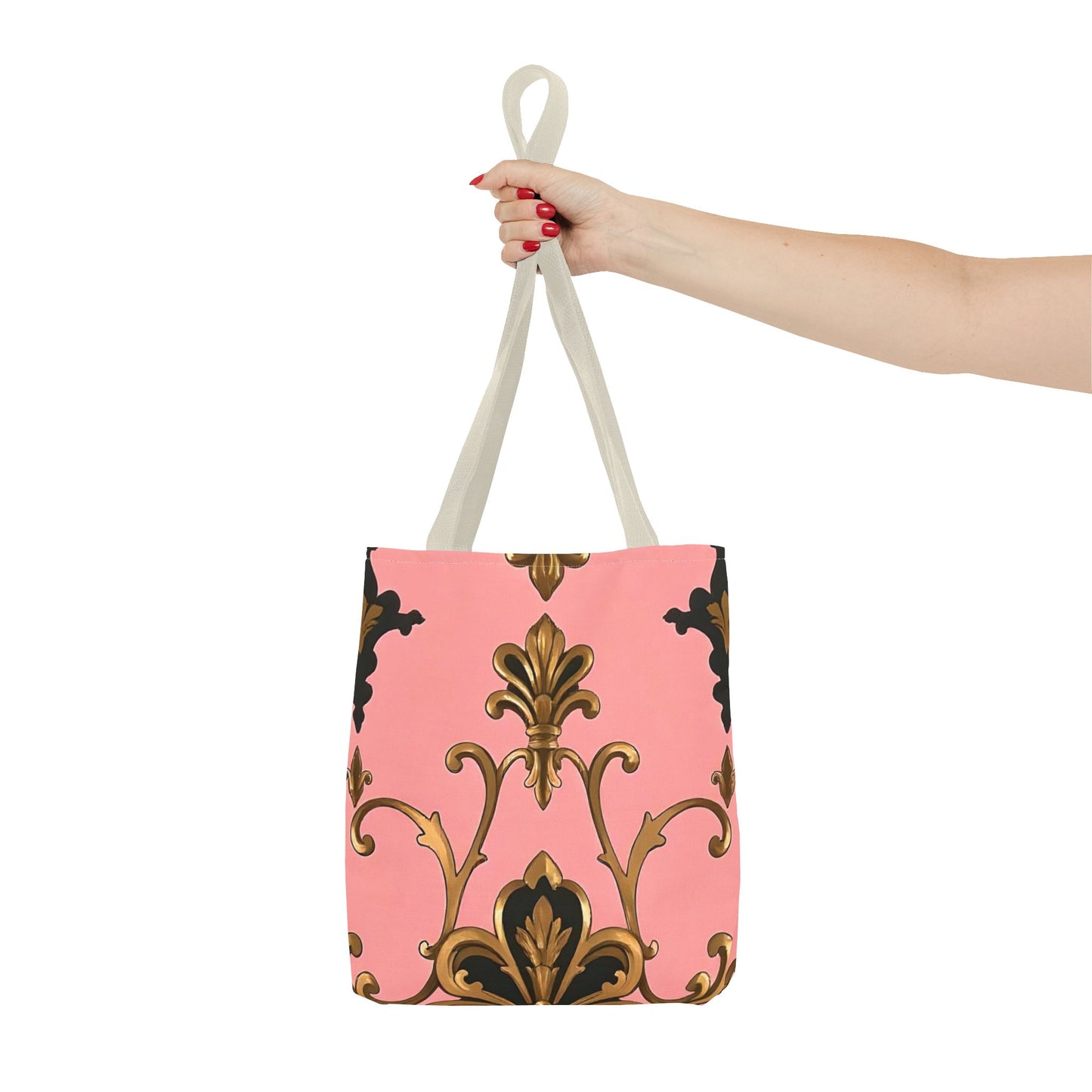 Elegant Patterned Tote Bag - Chic Carry-All for Everyday Use, Fashion Accessory - Pink, Black & Gold Rococo
