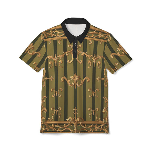 Elegant Baroque Unisex Polo Shirt, Stylish Casual Top, Fashionable Gift, Summer Wardrobe Essential - Olive Green Striped Rococo
