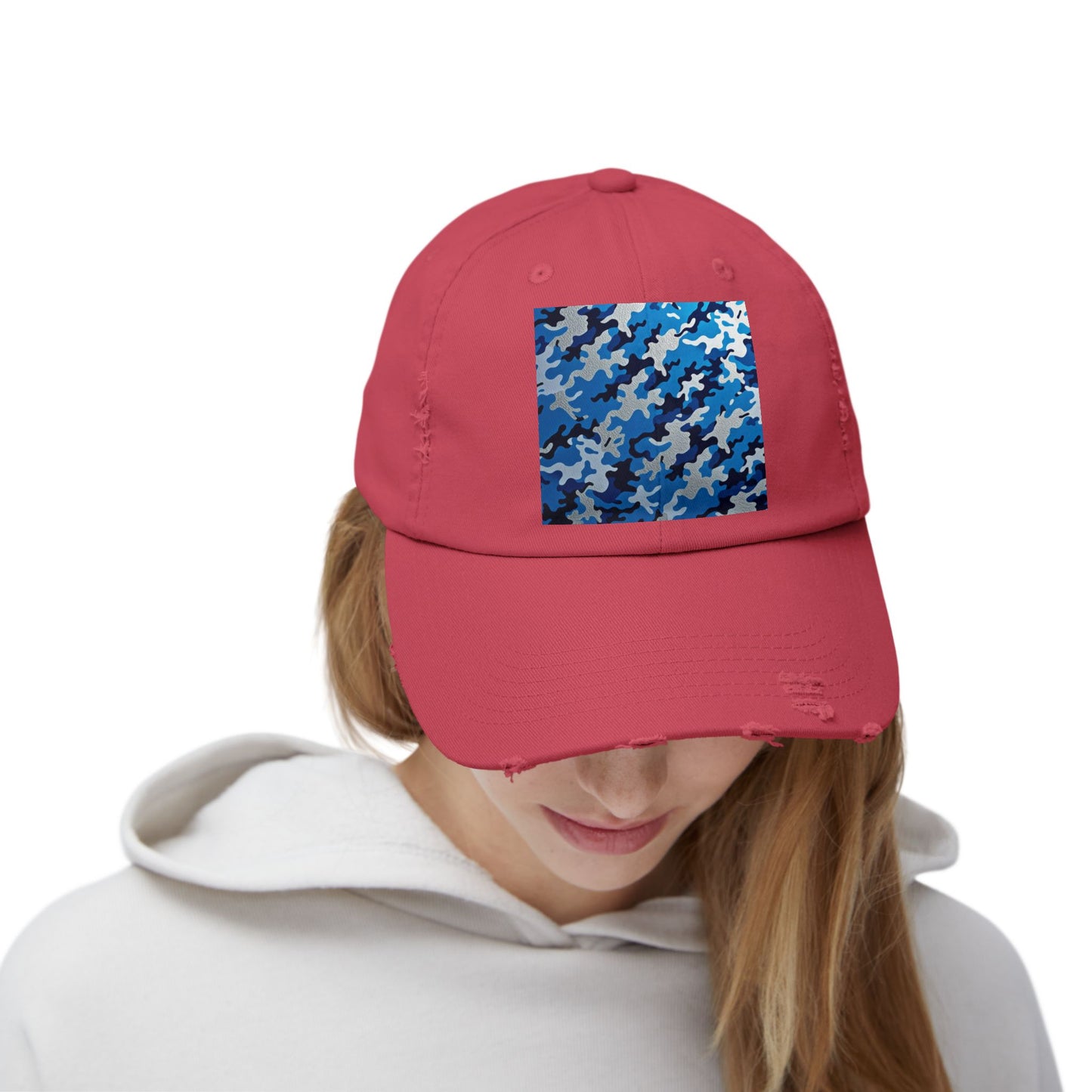 Stylish Unisex Distressed Cap, Casual Summer Hat, Trendy Gift for Him/Her, Comfortable Everyday Accessory - Blue Camo