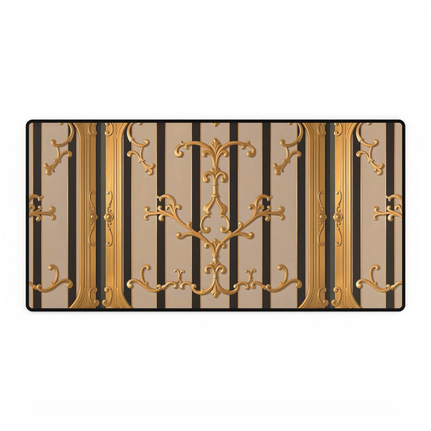 Desk Mats - Beige Striped Gold Rococo