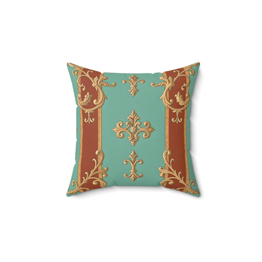 Elegant Vintage Decorative Pillow - Luxurious Floral Design - Rust & Mint Aqua Striped Baroque