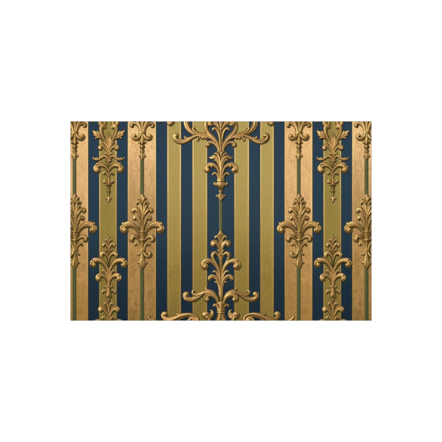 Elegant Midnight Blue & Olive Striped Gold Baroque Decorative Foam Board Print, Luxury Home Decor, Wall Art, Photo Backdrop