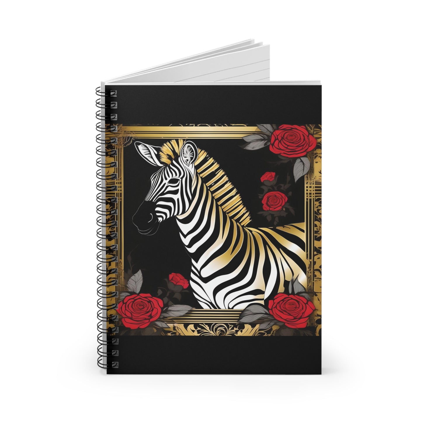 Elegant Vintage Spiral Notebook - Ruled Line with Zebra & Roses