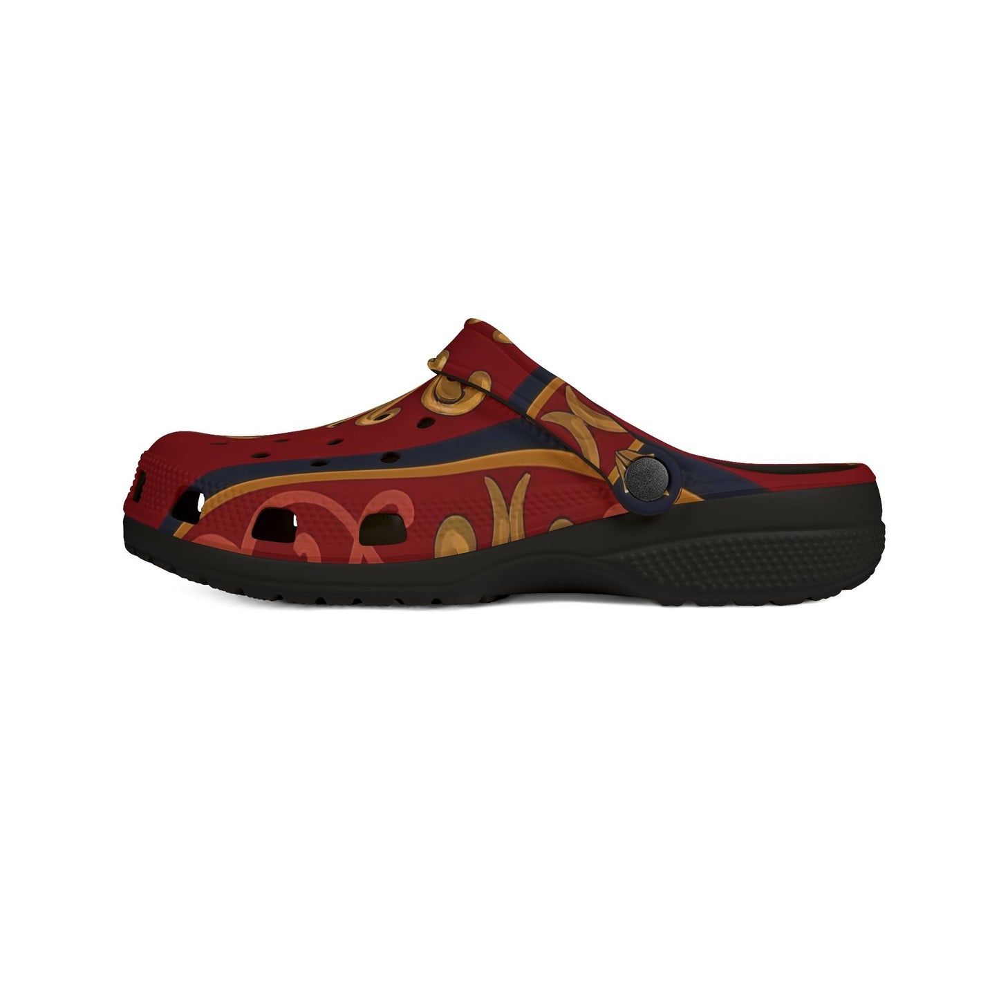 Elegant All-Over Print EVA Foam Clogs for Comfort and Style, Slip-On Shoes, Fashion Footwear - Midnight Blue & Dusk Red Gold Baroque