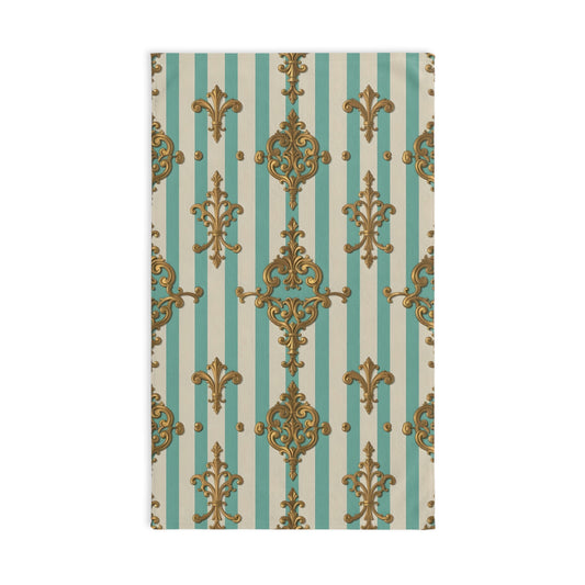 Elegant Vintage Hand Towel, Kitchen Decor, Bathroom Accessories, Gift for Her, Home Linen - Matte Green Striped Rococo