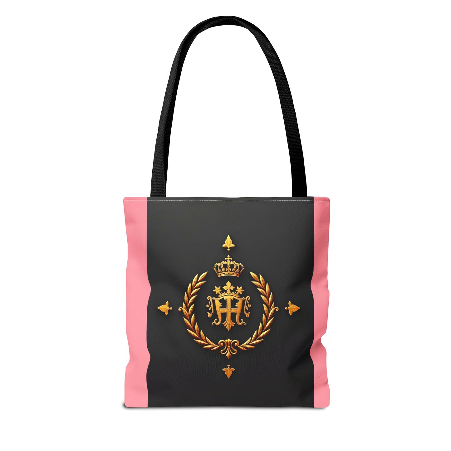 Elegant Monogrammed Tote Bag - Chic Shopper, Eco-Friendly Carryall, Personalized Gift, Stylish Accessory - Pink Striped Gold Crest