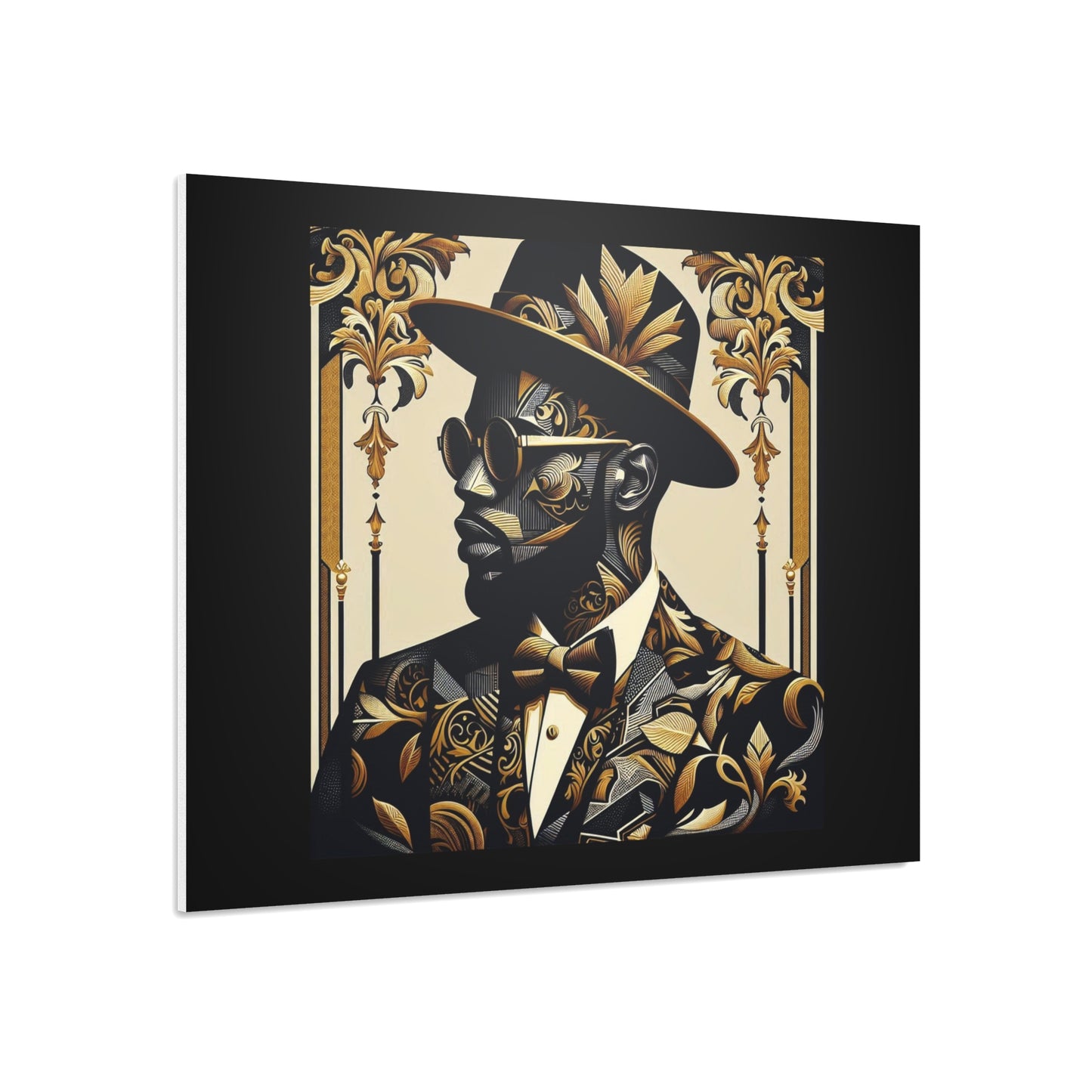 Stylish Foam Board Art, Elegant Wall Decor, Home Office Decoration, Modern Portraits, Unique Gifts for Art Lovers - Damask Man in Black & Gold