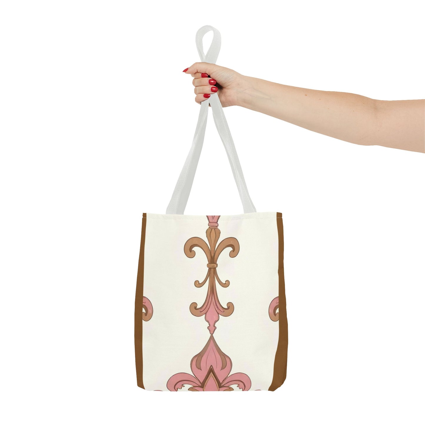 Elegant Floral Tote Bag - Perfect for Everyday Use, Shopping, Gifts, Summer Outings, and Special Occasions - Brown Striped Pink Arabesque