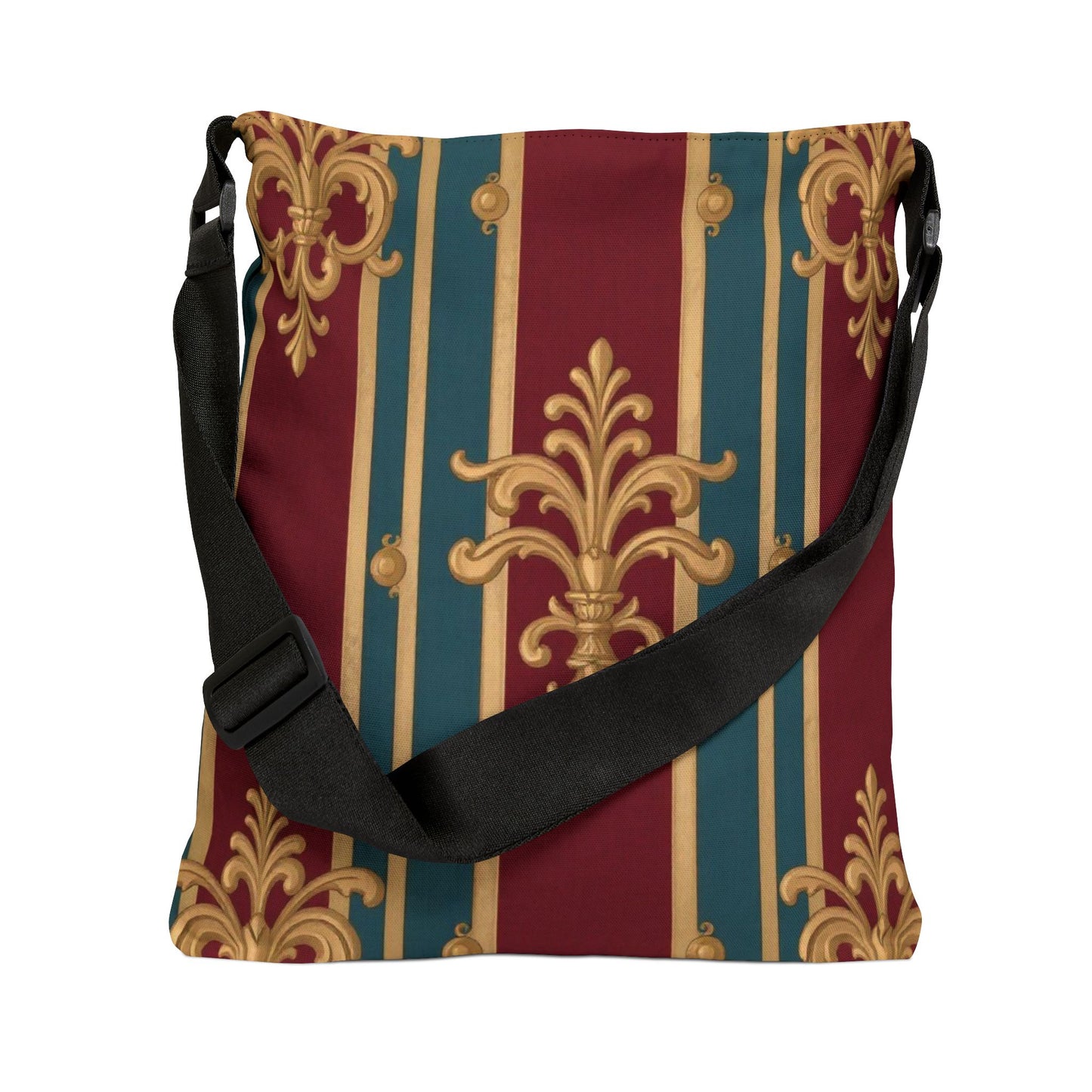 Elegant Pattern Adjustable Tote Bag, Stylish Shoulder Bag, Unique Gift, Fashion Accessory, Everyday Use - Burgundy Striped Gold Baroque