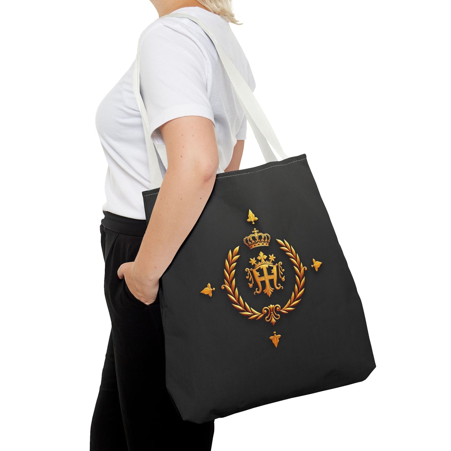 Luxurious Gold Emblem Tote Bag | Chic Shoulder Bag, Everyday Carryall, Great Gift for Her, Eco-Friendly Shopping Bag - Gold Crest