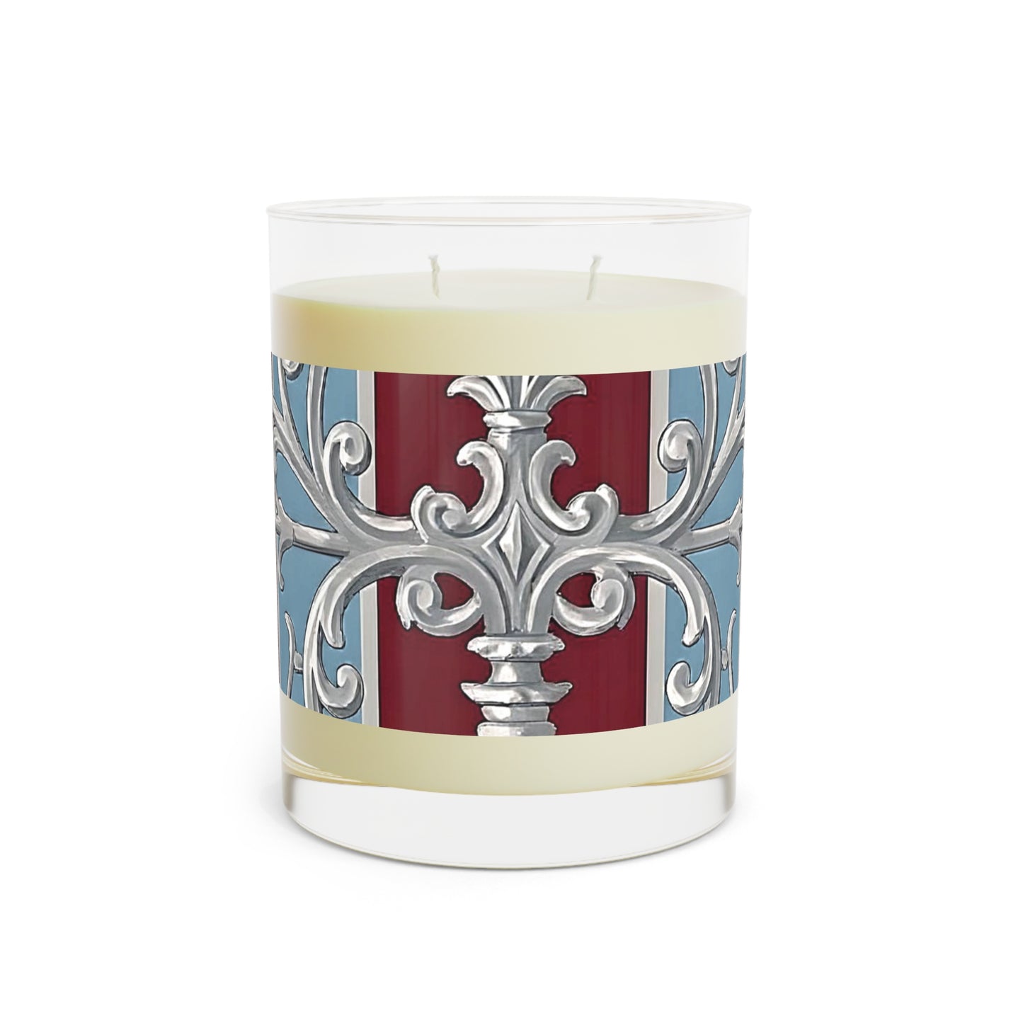 Elegant Aromatic Candle - Decorative Home Fragrance, Relaxation Gift, Wedding Decor - Ice Blue & Burgundy Striped Baroque