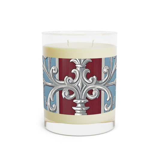 Elegant Aromatic Candle - Decorative Home Fragrance, Relaxation Gift, Wedding Decor - Ice Blue & Burgundy Striped Baroque