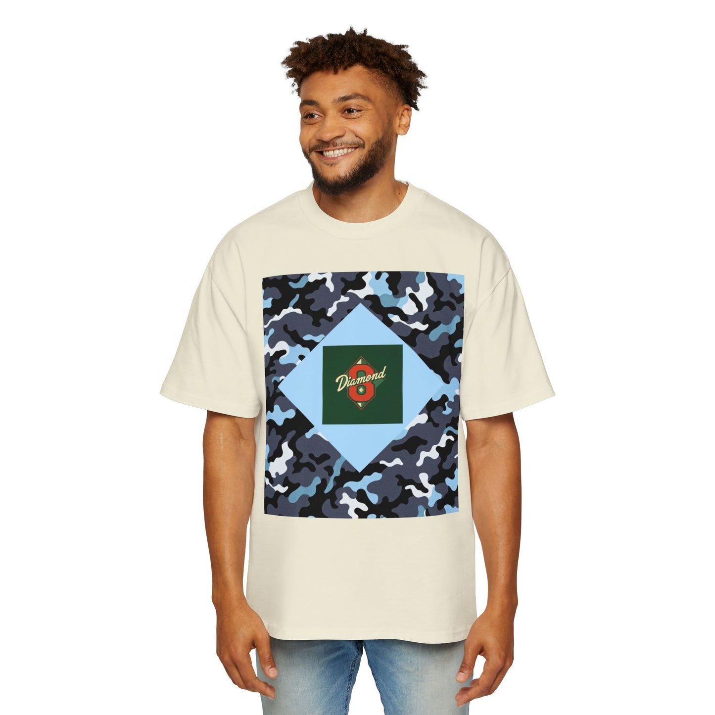 Men's Oversized Camo Tee, Casual Streetwear, Graphic T-Shirt, Trendy Outfit, Gift for Him, Relaxed Fit Top - Camo & Diamond 8
