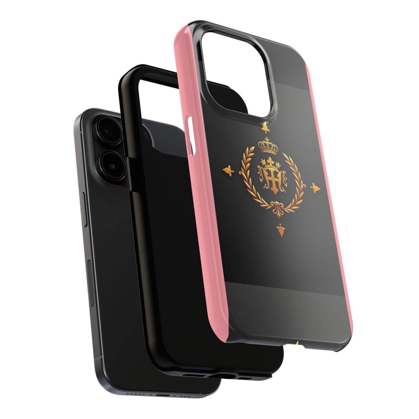 Tough Phone Case with Regal Design - Elegant Phone Protection, Gift for Him/Her, Royalty Inspired - Pink Striped Gold Crest