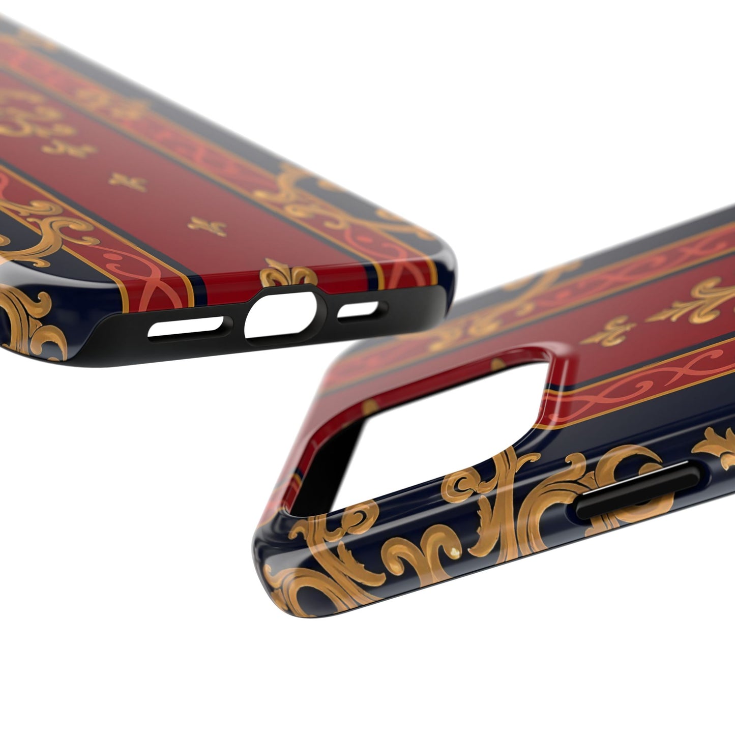 Elegant Vintage Phone Cases, Tough Phone Cover, Stylish Cell Phone Accessories, Durable Phone Protection - Midnight Blue & Dusk Red Gold Baroque