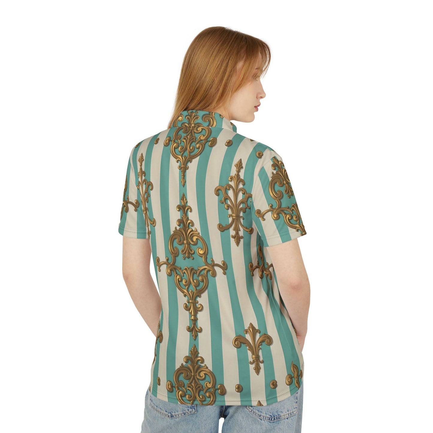 Stylish Unisex Polo Shirt with Elegant Baroque Design | Perfect for Summer Casual Wear - Matte Green Striped Rococo