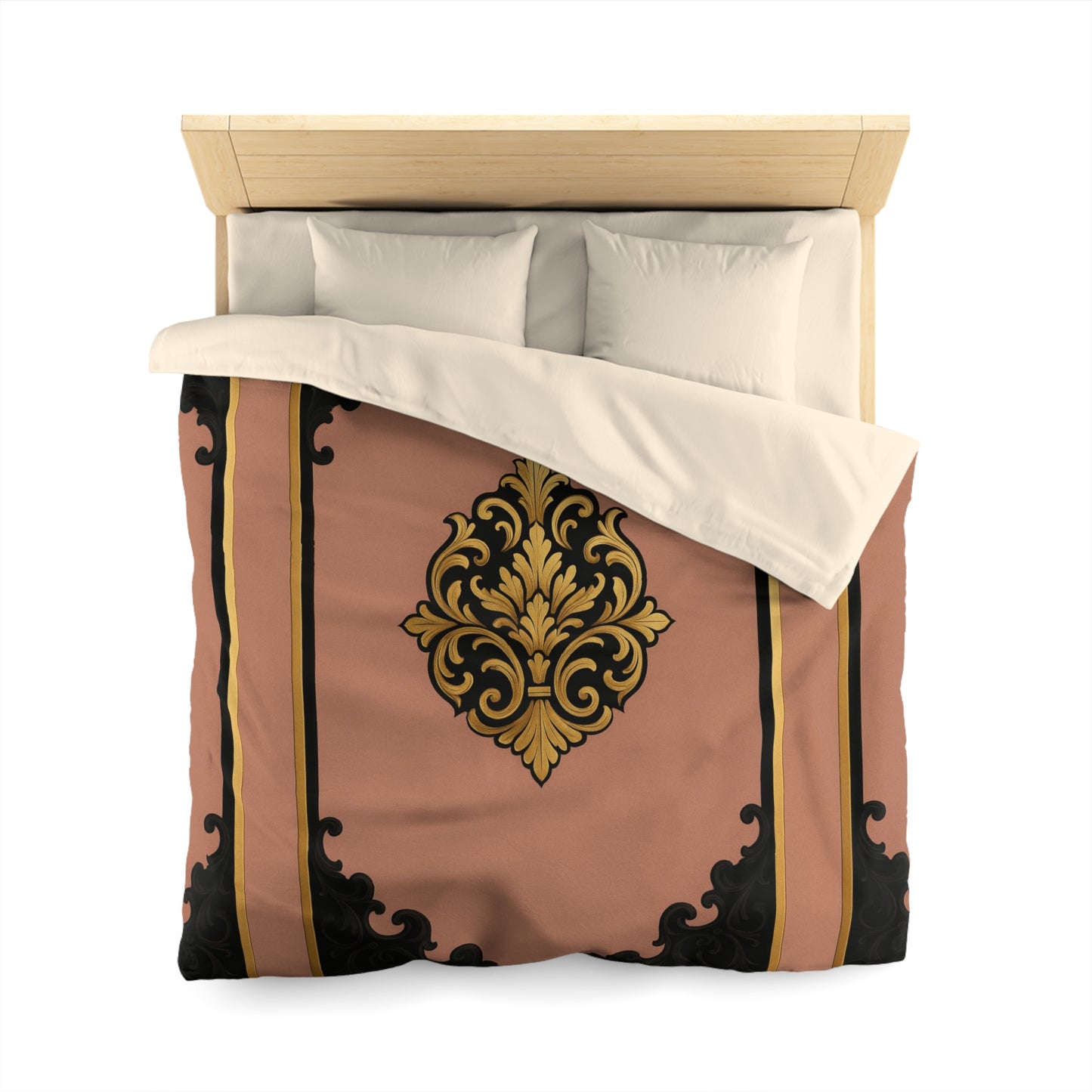 Mauve & Black-Gold Elegant Baroque Microfiber Duvet Cover - Chic Bedroom Decor, Luxurious Bedding, Home Makeover, Gift for Her, Elegant Style