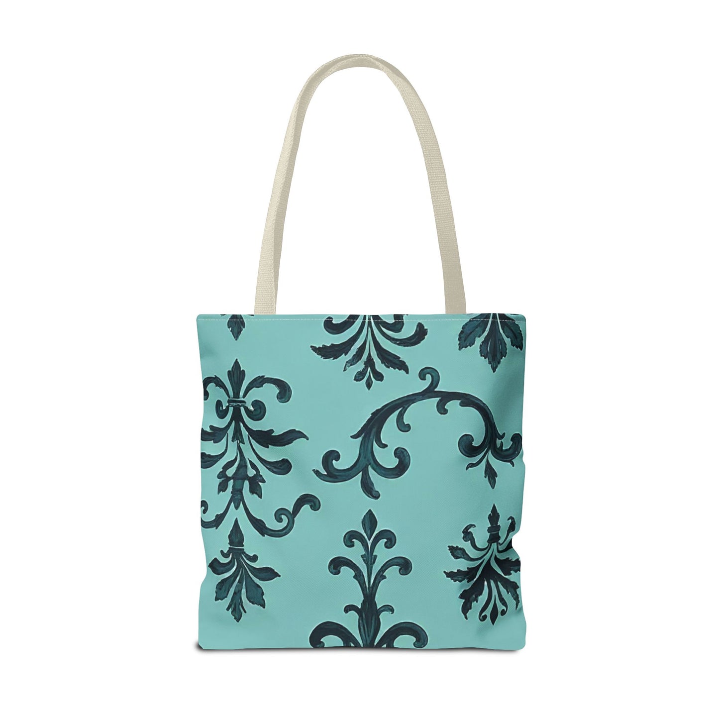 Chic Floral Tote Bag – Stylish Canvas Shopper, Gift for Her, Birthday Present, Everyday Use, Eco-Friendly, Floral Print - Teal Striped Rococo