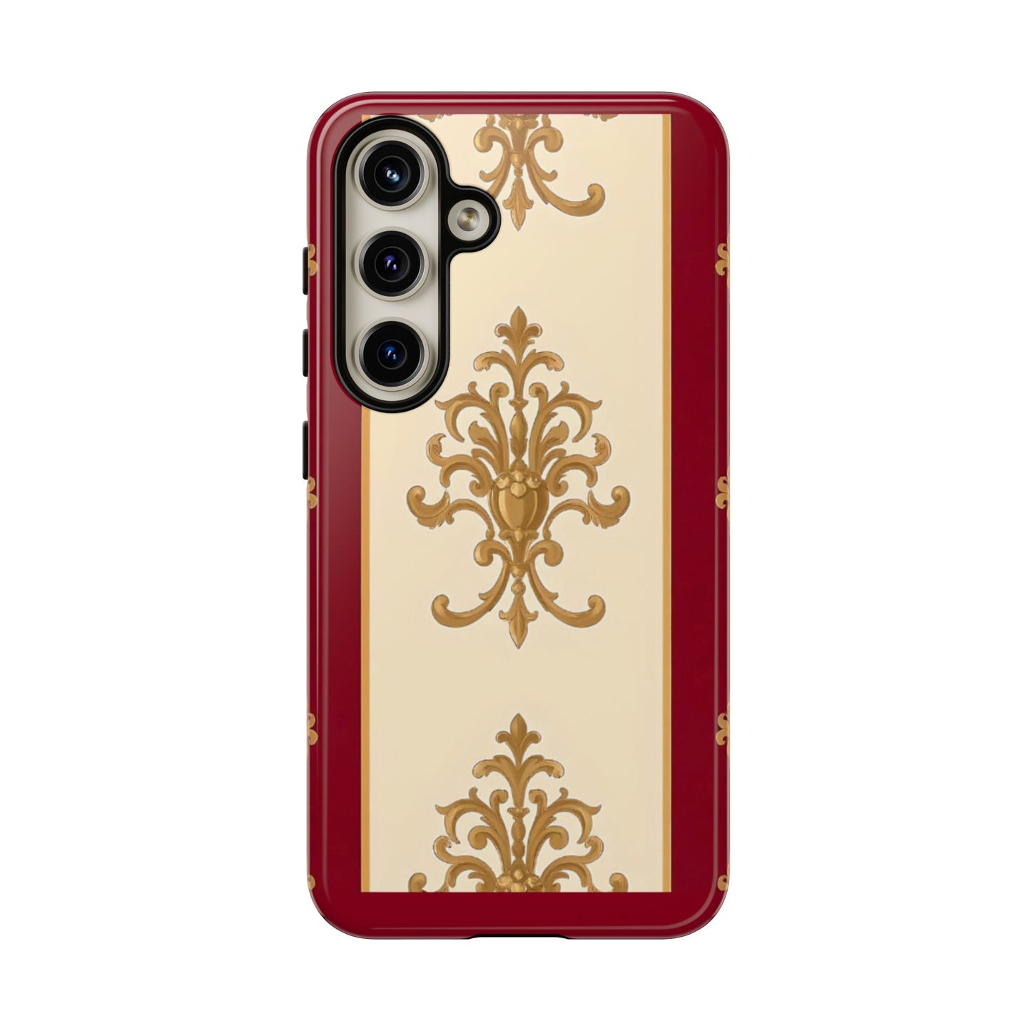 Elegant Floral Motif Phone Case - Tough Cases with Vintage Design - Dusk Red Striped Gold Damask