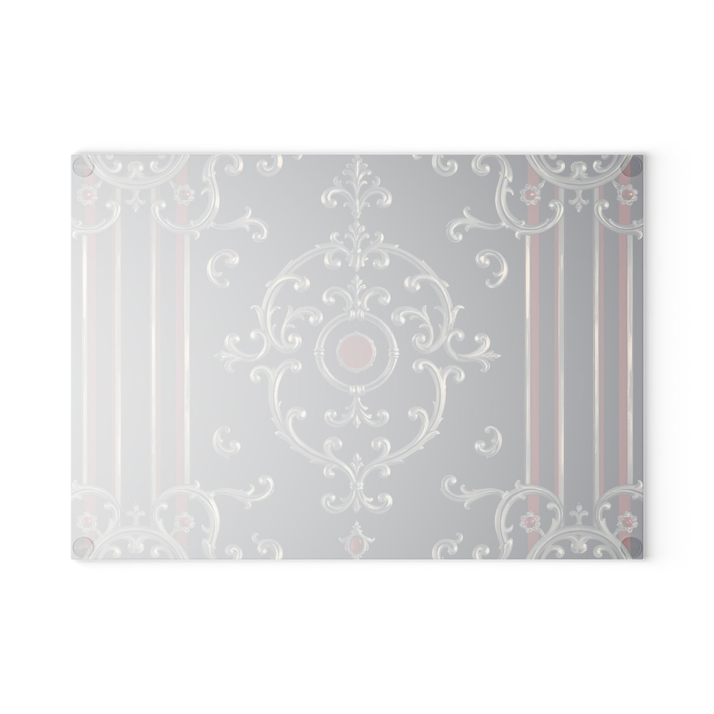 Elegant Glass Cutting Board, Decorative Kitchen Art, Housewarming Gift, Unique Kitchen Decor, Serving Tray - Blue & Red Striped Silver Baroque