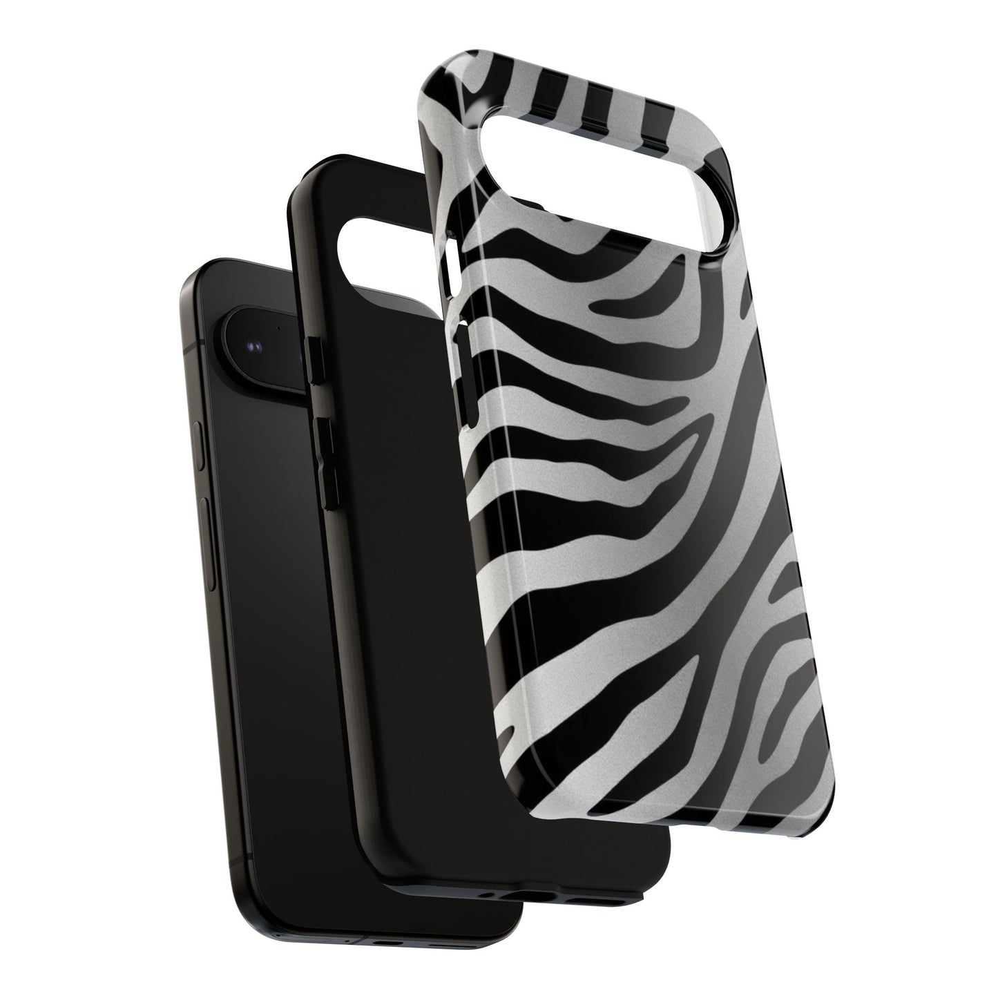 Zebra Print Tough Phone Case - Silver