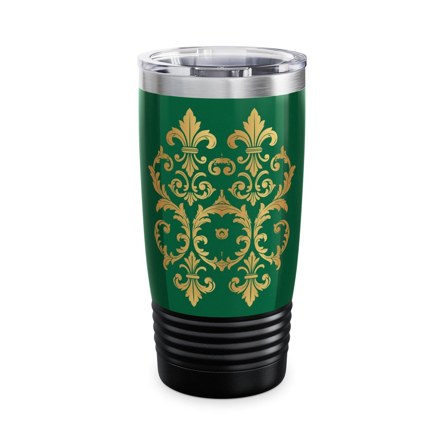 Green Striped Gold Baroque 20oz Tumbler — Elegant Insulated Travel Cup