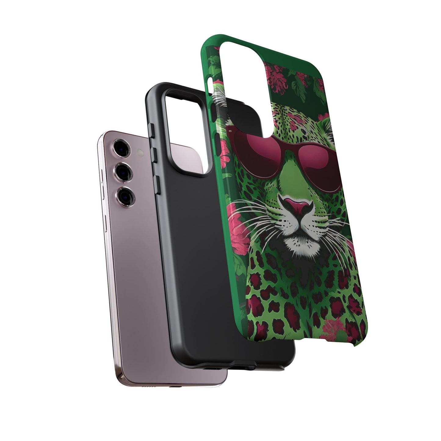 Phone Case - Lime Green & Burgundy Leopard In Sunglasses Design
