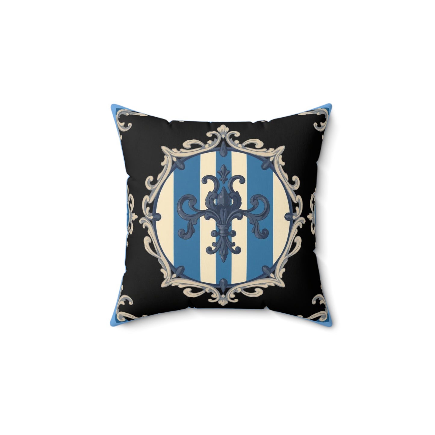 Blue & Alabaster Striped Baroque Decorative Pillow with Ornate Design, Home Decor Accent, Sofa Cushion, Nautical or Mediterranean Style