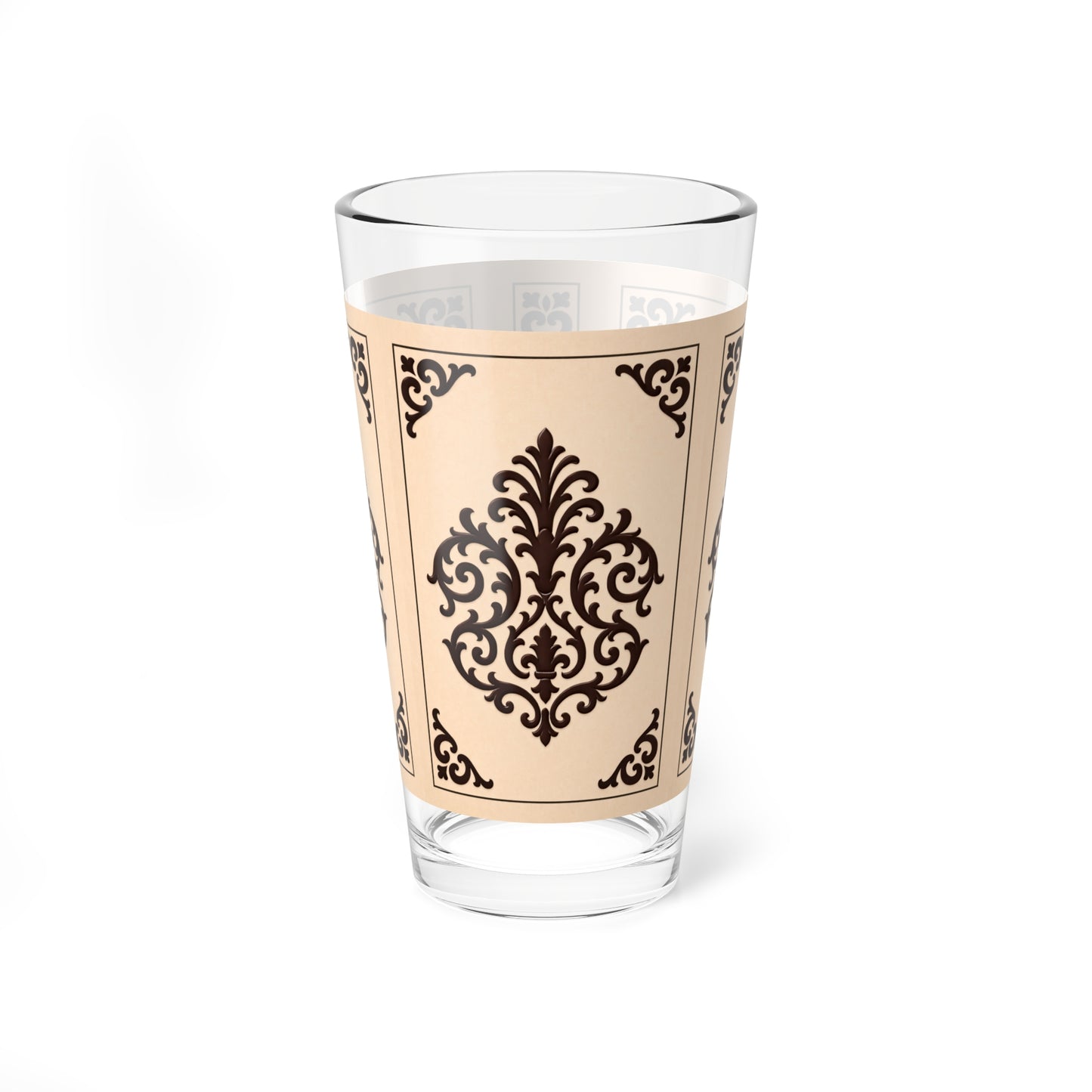Almond-Beige & Brown Baroque Mixing Glass — Vintage Baroque 16oz Cocktail Mixing Glass