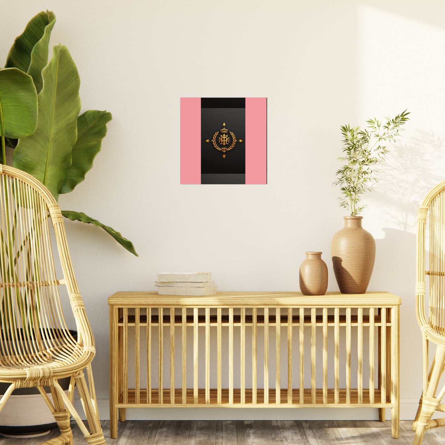 Elegant Wall Art Foam Board, Luxurious Home Decor, Modern Design Display, Stylish Room Accent, Office Decor, Unique Gift - Pink Striped Gold Crest