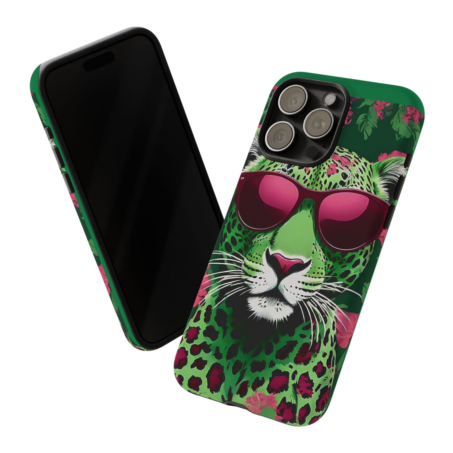 Phone Case - Lime Green & Burgundy Leopard In Sunglasses Design