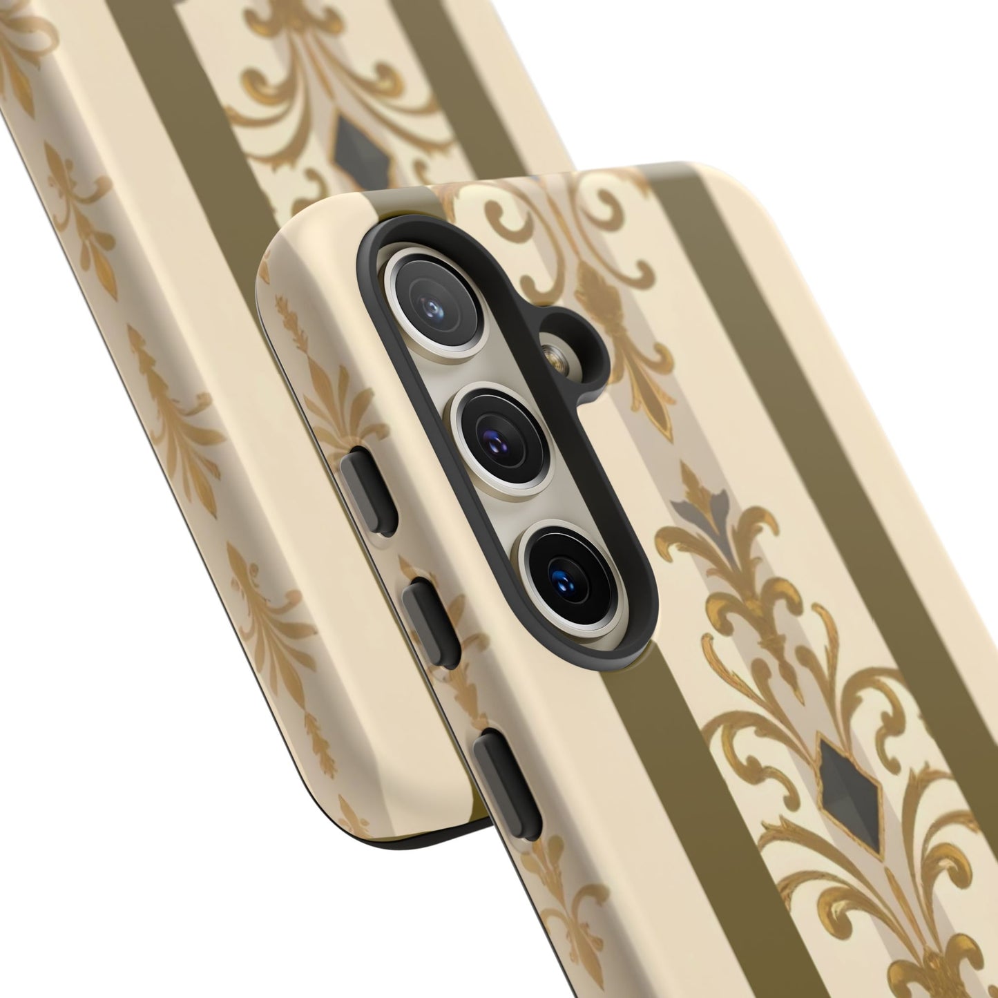 Elegant Floral Motif Phone Case - Tough Cases with Vintage Design - Olive Striped Gold Damask