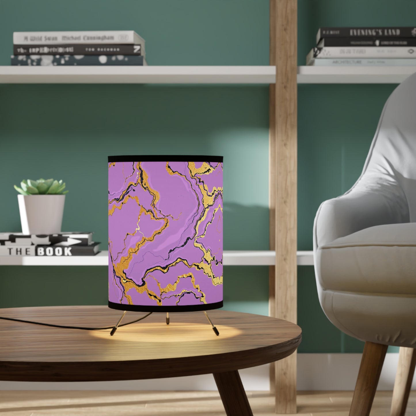 Stylish Tripod Lavender Marble Lamp, Modern Home Decor, Unique Lighting for Living Room, Gift for Housewarming, Bedroom Lamp