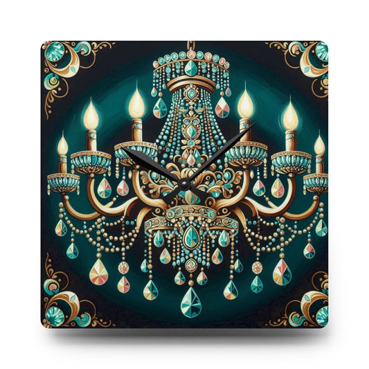 Acrylic Wall Clock - Teal Jeweled Chandelier