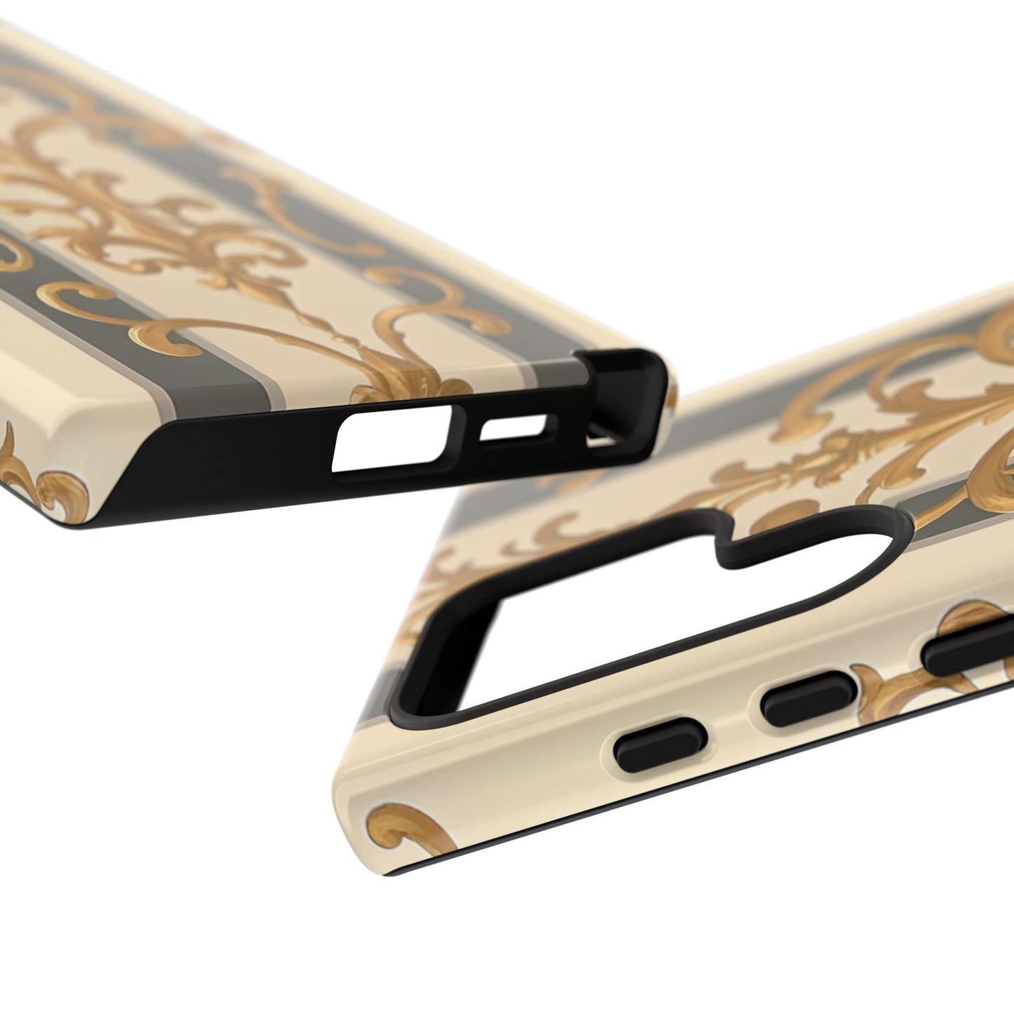 Elegant Floral Motif Phone Case - Tough Cases with Vintage Design - Dusk Olive Striped Gold Damask